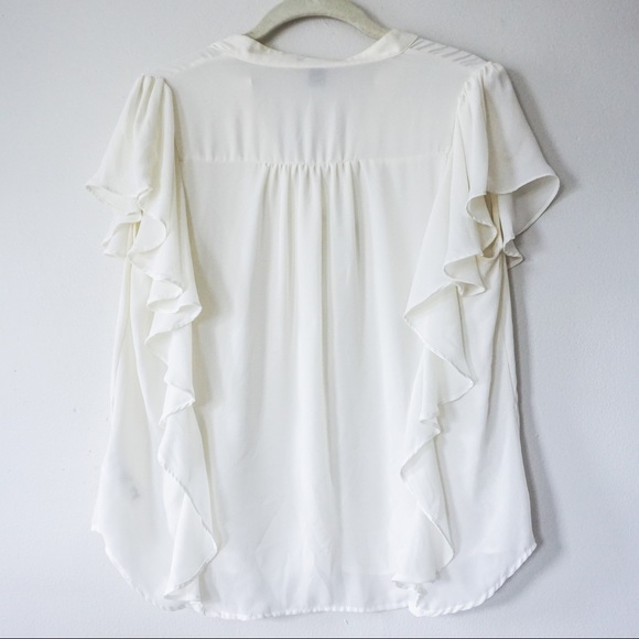 White Flutter Sleeve Button Down Blouse - Picture 5 of 6